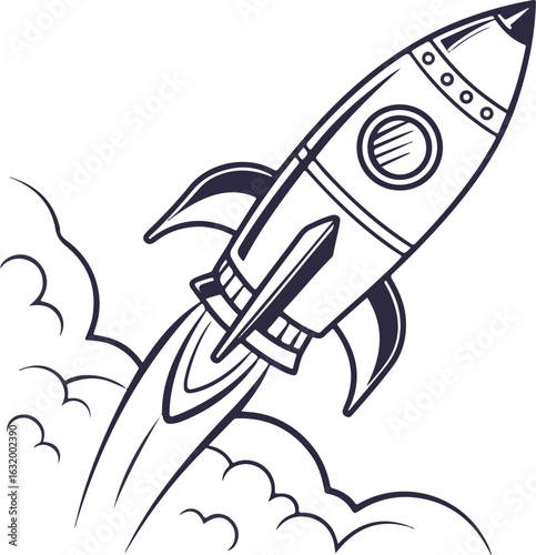 Vintage Rocket Launch Illustration, Space Exploration Concept
