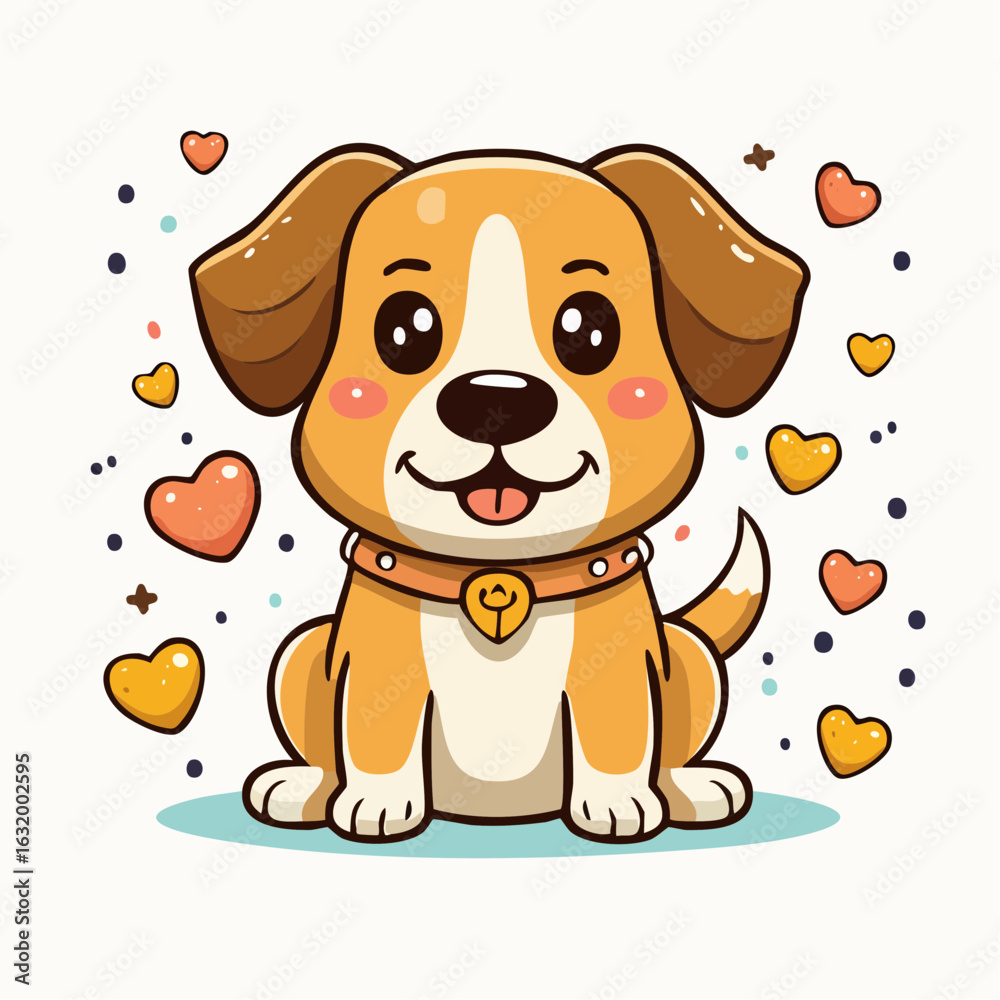 Obraz premium Cartoon dog surrounded by hearts representing love, friendship, and affection for animals