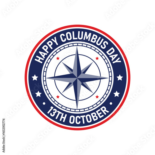 Happy Columbus Day Compass Rose Vector Emblem