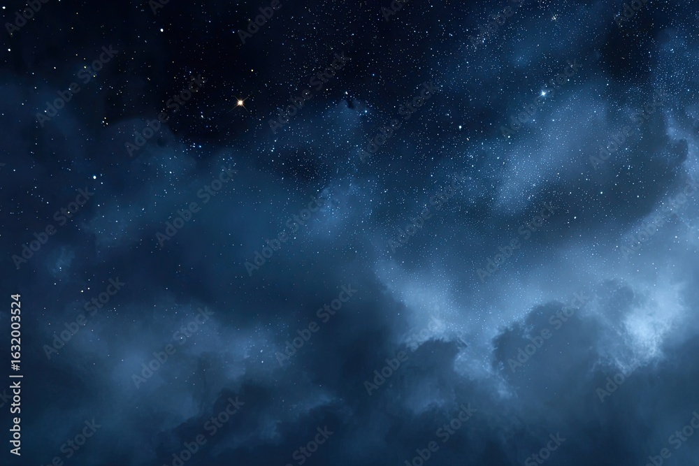 Fototapeta premium Dark, star-studded night sky, thick clouds