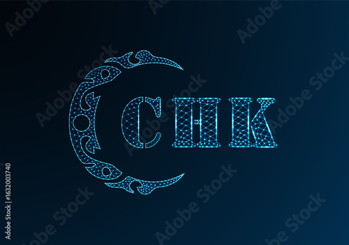 Low poly letter logo CHK design. CHK letter logo low poly vector design on blue color gradient background. CHK logo low poly design