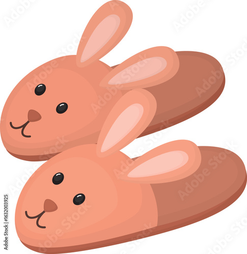 Cute bunny slippers isolated on white background. Pink pair of home shoes with rabbit faces