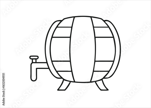 A classic wooden barrel for beverages and spirits rendered in a simple elegant single line art style isolated on white background