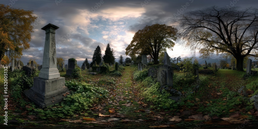 Fototapeta premium Panoramic hdr cemetery views autumn landscape