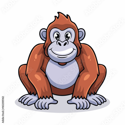 Adorable Orangutan Cartoon Character Sitting Comfortably with a Gentle Smile