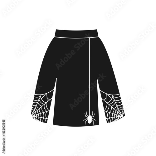 Black skirt with wrap detail and sleeves on a black background.