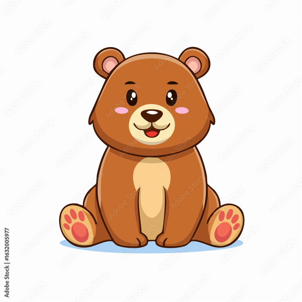 Obraz premium Adorable Cartoon Brown Bear Sitting Comfortably with a Gentle Smile and Rosy Cheeks