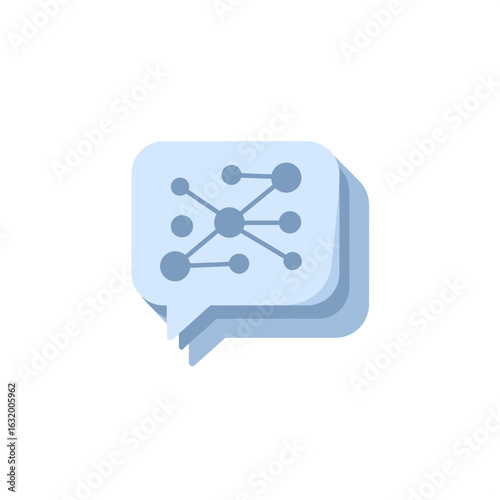 Light blue speech bubble with network diagram on black background.