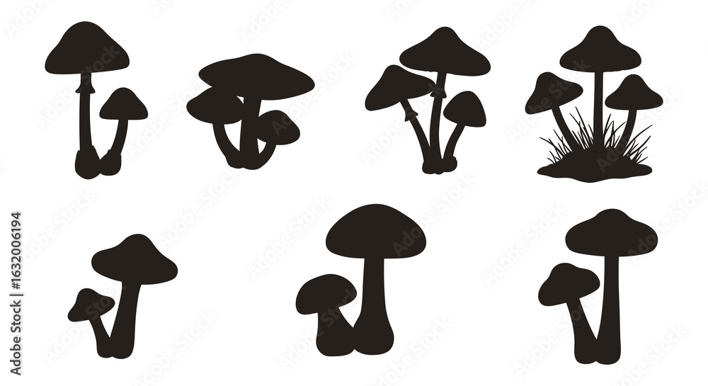Collection of various mushroom silhouettes in a simple graphic design style silhouette. vector design. Silhouette vector design illustration
Collection of various mushroom silhouettes in a simple graphic design style silhouette. vector design. Silhouette vector design illustration