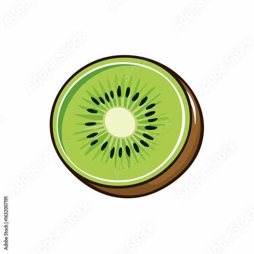 Vibrant kiwi fruit slice illustration showcasing its juicy green pulp and black seeds
