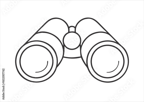 Simple outline drawing of a pair of binoculars for a creative coloring book page featuring a clear visual representation of the optical instrument isolated on white background