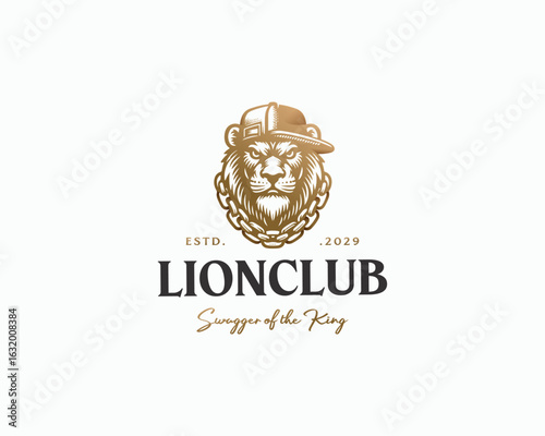 Hip hop Lion wearing hat and necklace logo template for tshirt and brand