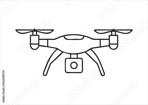 A striking black and white aerial vehicle symbol representing modern technology and surveillance isolated on white background