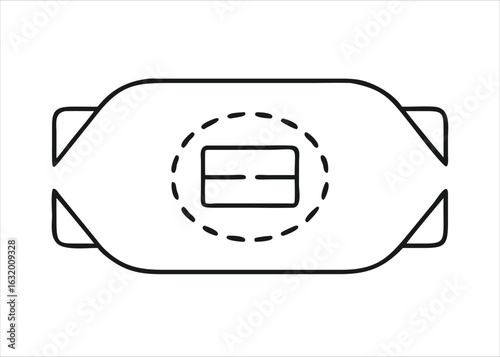 A singular graphic element presented with a stark black outline and filled with a deep black shade isolated on white background