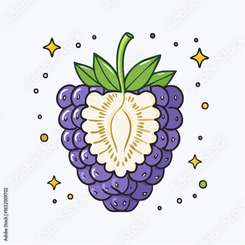 Delightful Blackberry Illustration with Sparkling Accents in a Playful Cartoon Style