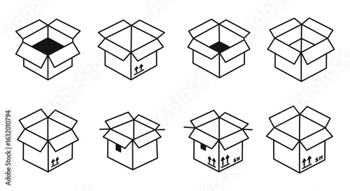 Open Cardboard Boxes Collection in Simple Line Art Silhouette Style silhouette. vector design. Silhouette vector design illustration
