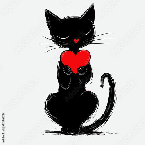 Illustration of a cat with a heart for Valentine's Day
