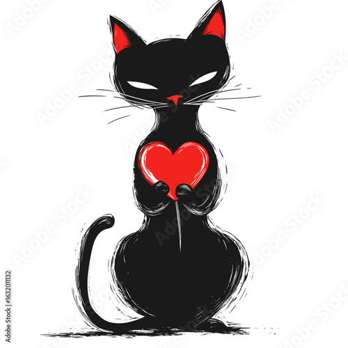 Illustration of a cat with a heart for Valentine's Day