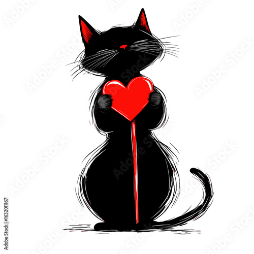 Illustration of a cat with a heart for Valentine's Day
