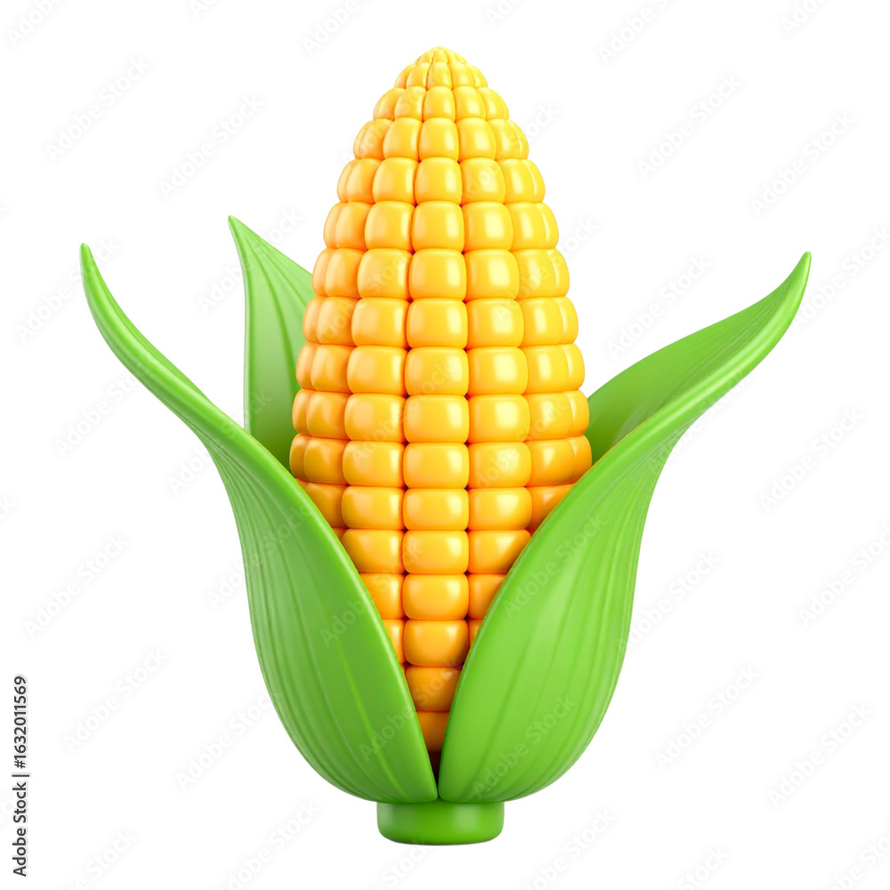 Obraz premium A vibrant, 3D illustration of a corn cob encased in its green leaves.