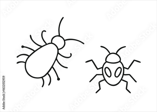 Collection of small insect and animal graphics in a minimalist thin line art style featuring a single creature isolated on white background