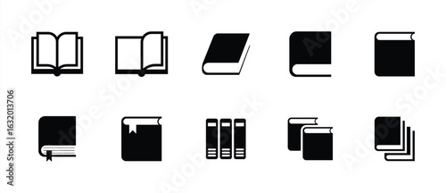 Book Icon Set Vector Silhouette with Open and Closed Variations for Library, Education, and Reading Concept