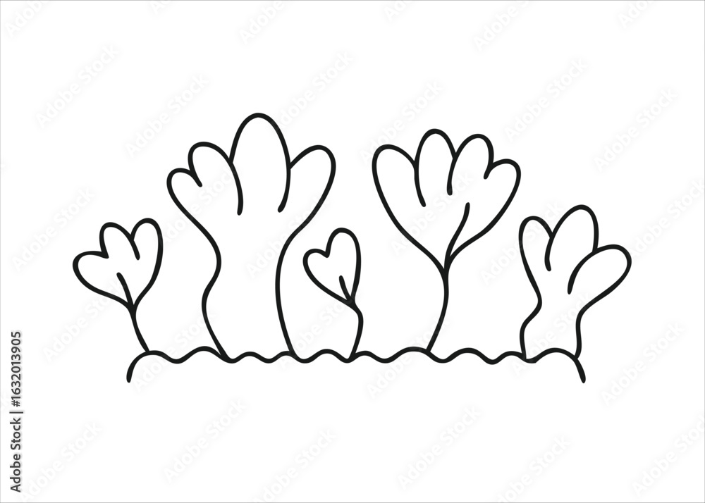 Fototapeta premium A hand drawn collection of various bush shapes and foliage elements presented as a simple line art icon set isolated on white background