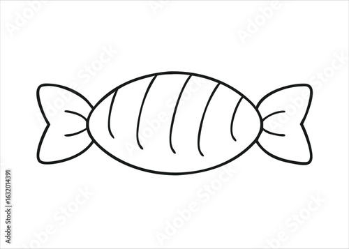 A single black line art graphic representing a sweet candy confection isolated on white background