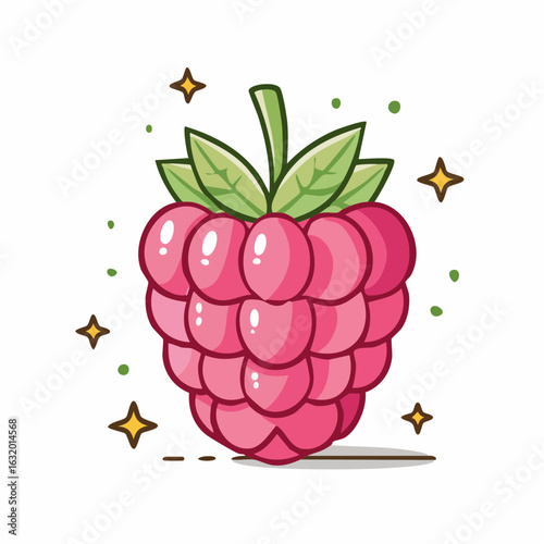 Delightful Raspberry Illustration with Sparkling Stars and Playful Cartoon Style Charm