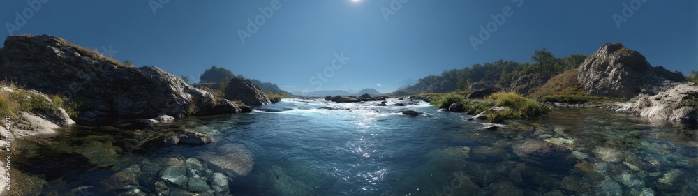 Fototapeta premium Nature panorama of river hdr 360 degrees view