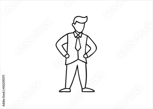 A cheerful full length cartoon businessman standing confidently with his arms at his sides isolated on white background