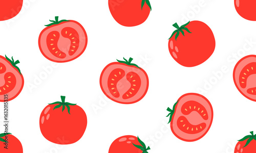 Seamless pattern with tomato. Vegetable background. Healthy vegetarian food. Hand drawn flat vector illustration