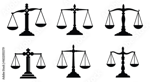 Scales of Justice Vector Set Law and Balance Symbol Silhouette. vector design. Silhouette vector design illustration

