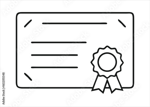 A stylized black certificate glyph icon representing achievement and recognition isolated on white background