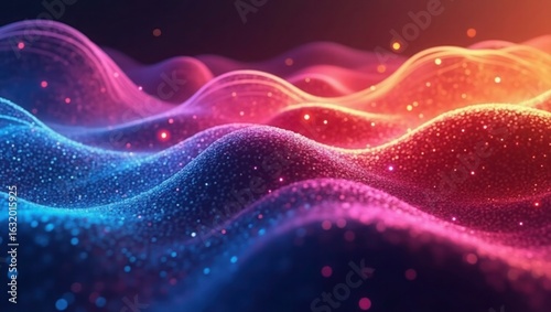 Abstract Blue Pink Red Glittering Waves Background