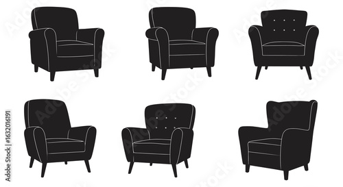 Collection of Armchair Silhouettes in Various Styles on White Background silhouette. vector design. Silhouette vector design illustration
