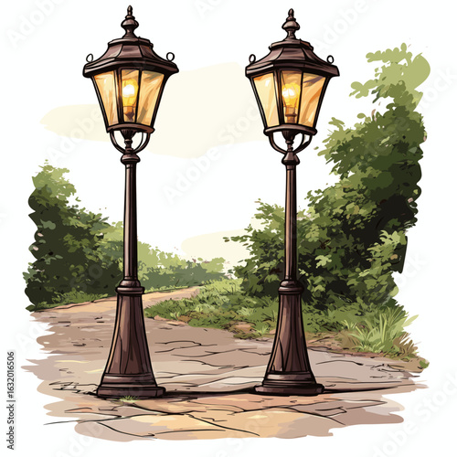Vintage street lamps in a park