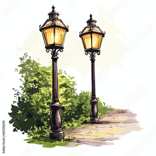 Vintage street lamps in a park