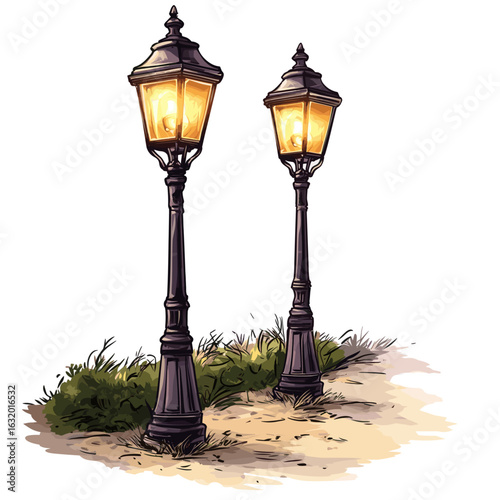Vintage street lamps in a park