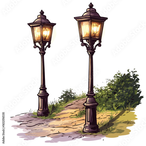 Vintage street lamps in a park