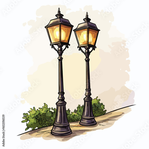 Vintage street lamps in a park