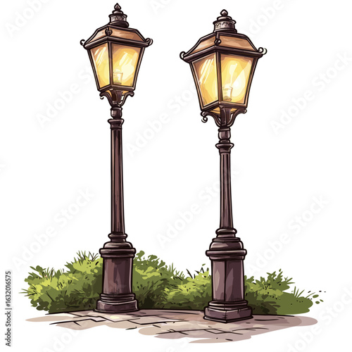Vintage street lamps in a park