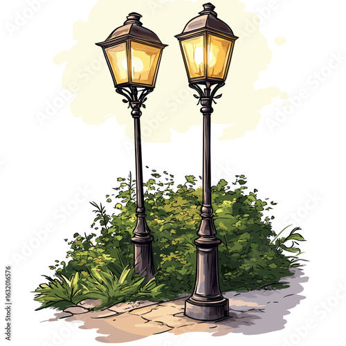 Vintage street lamps in a park