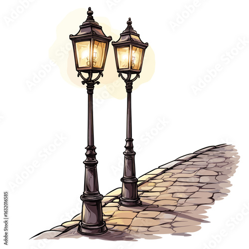 Vintage street lamps in a park
