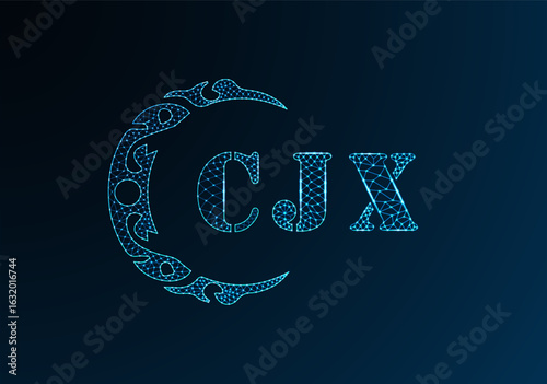 Low poly letter logo CJX design. CJX letter logo low poly vector design on blue color gradient background. CJX logo low poly design