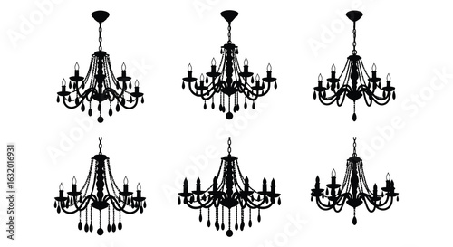 Elegant Chandelier Collection in Black and White Silhouette Style silhouette. vector design. Silhouette vector design illustration
