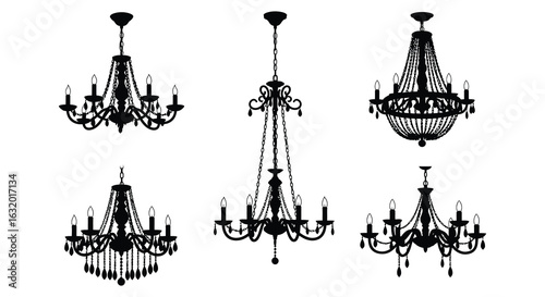 Elegant Chandelier Collection in Silhouette Style on White Background silhouette. vector design. Silhouette vector design illustration
