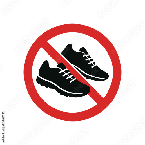 No Shoes Allowed Sign Icon Vector – Red Circle Footwear Prohibited Symbol

