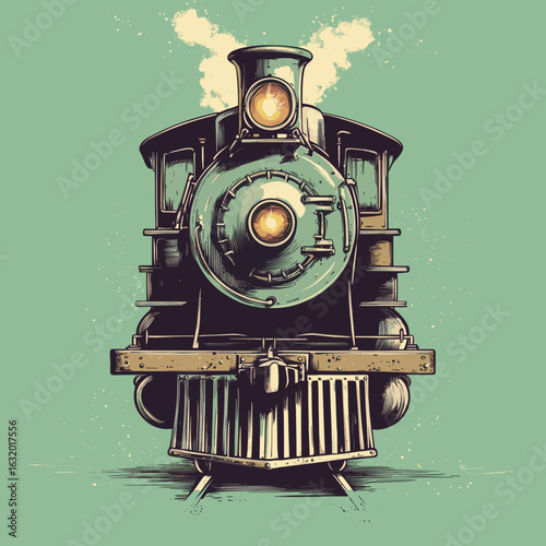 Vintage steam train illustration on a retro background