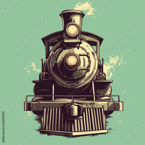 Vintage steam train illustration on a retro background